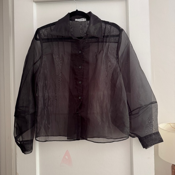 Black Sheer Button Down Blouse - Picture 1 of 3